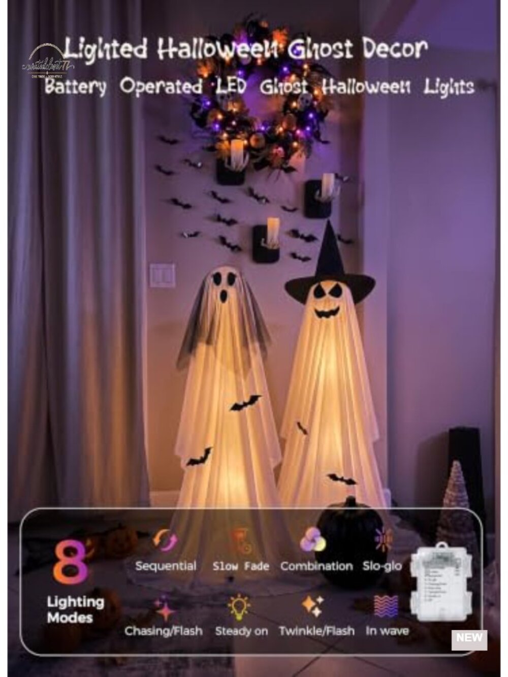 2 Pack Light Up Halloween Ghost Decorations with Remote, Timer, Adjustable - Picture 4 of 6